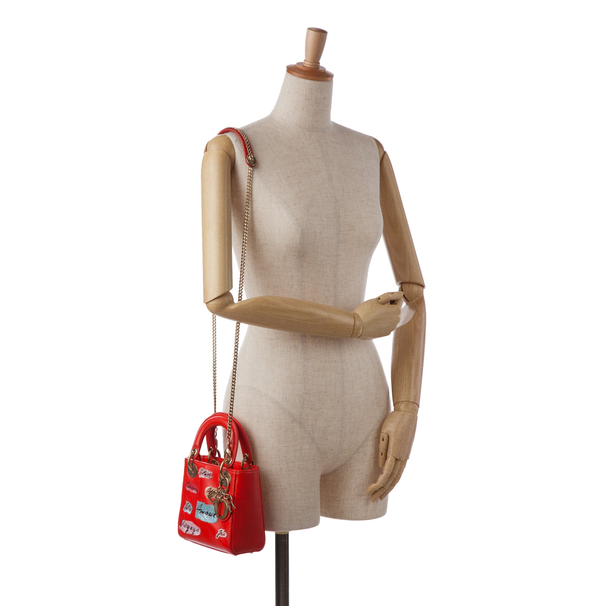 Dior | Pre-Owned Mini Calfskin Sequin Embellished Lady - I | Red