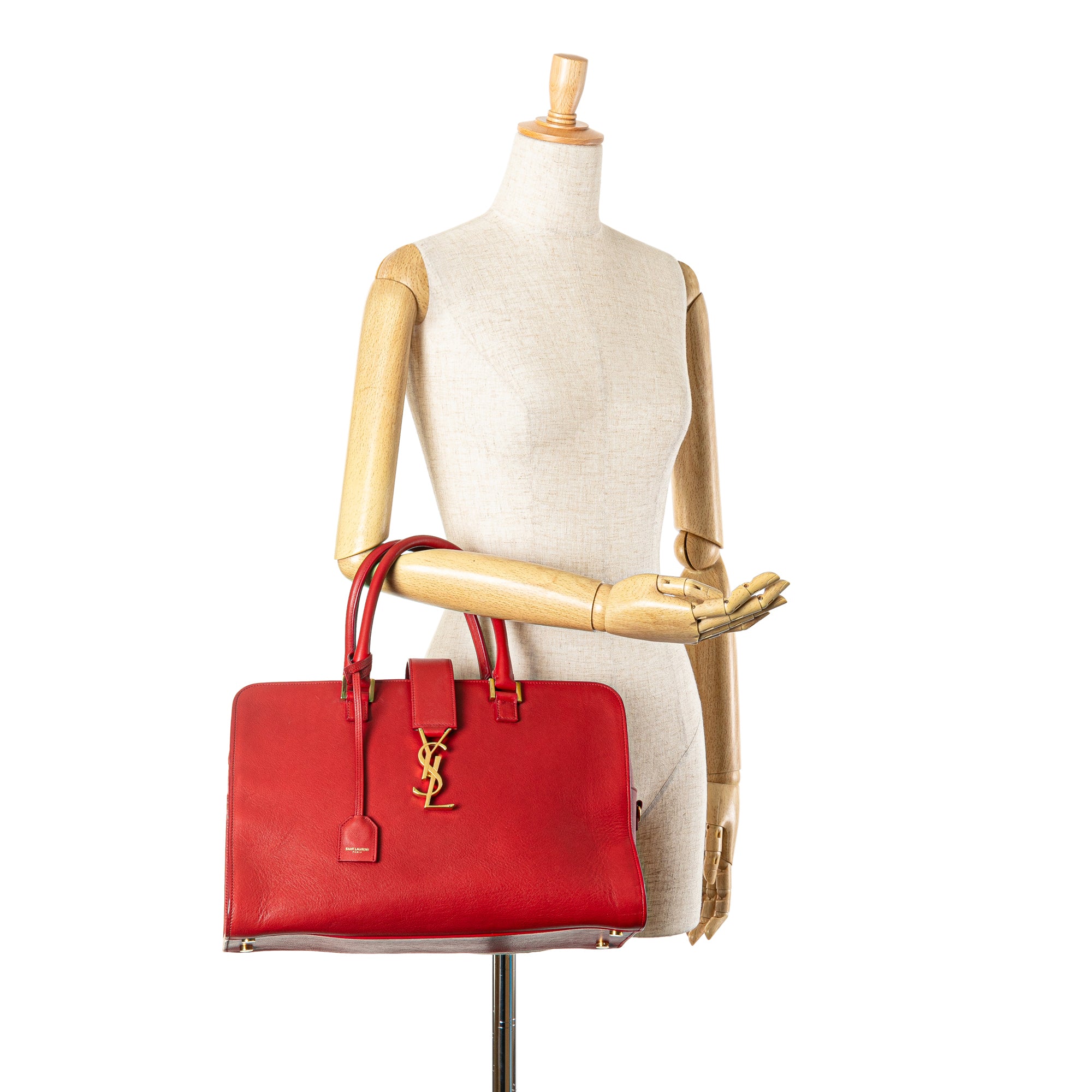 Saint Laurent | Pre-Owned Medium Leather Monogram Cabas Satchel | Red