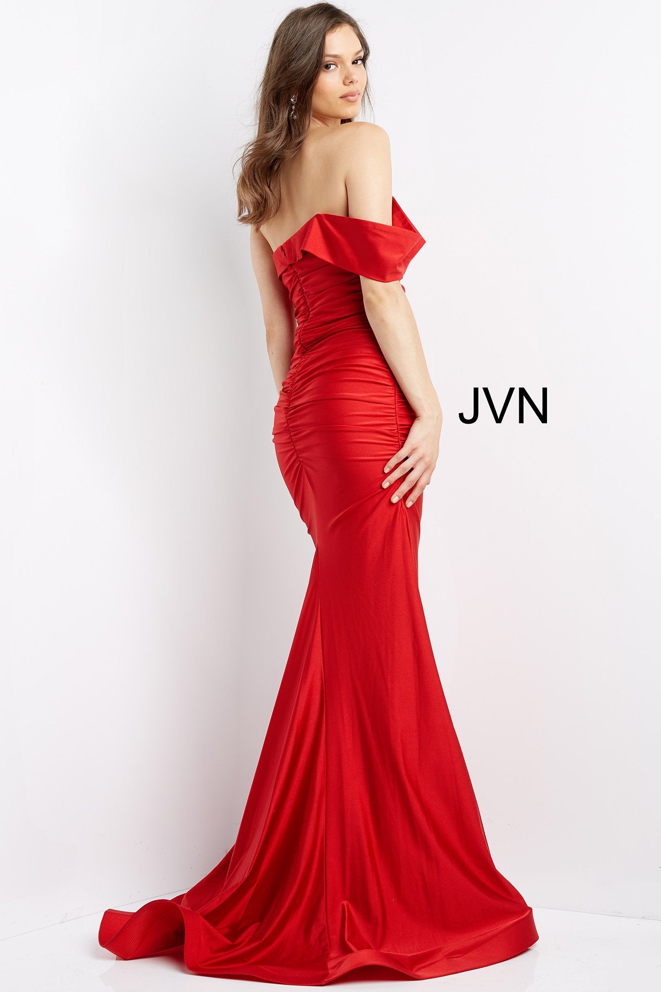 Ruched Off the Shoulder Prom Dress | Red