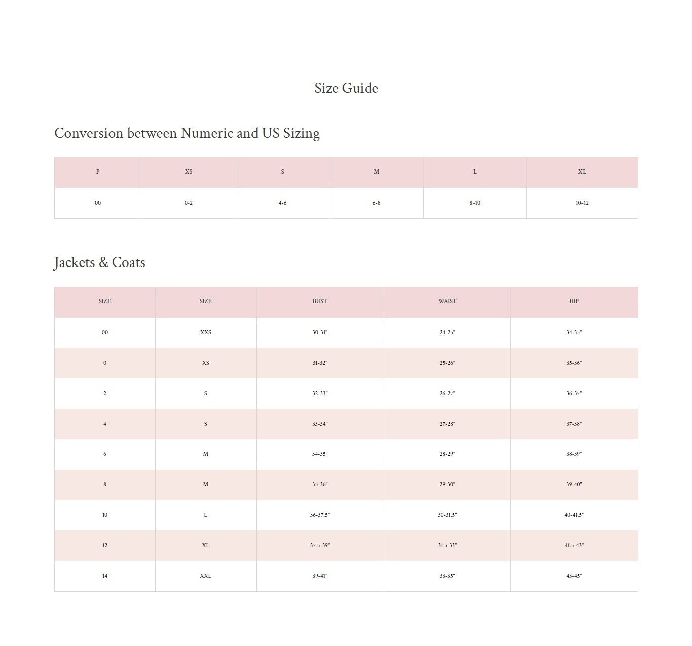 Product size guide