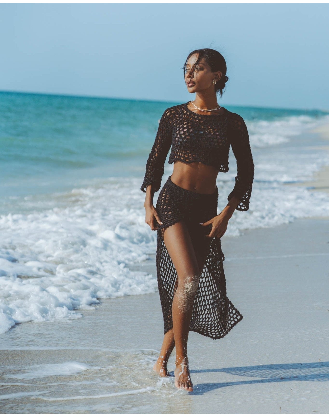 Jane Crochet Crop Top | Black