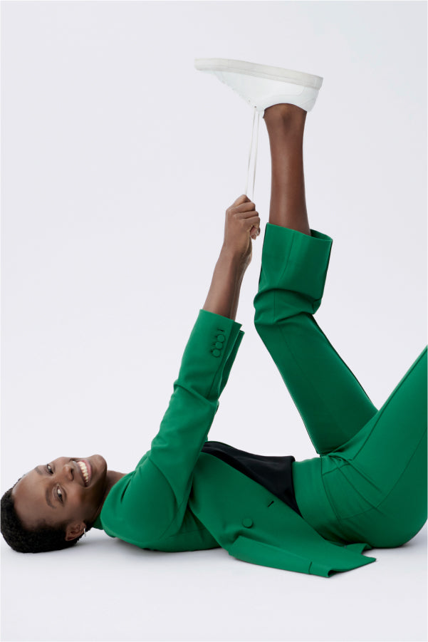 front image of a woman wearing the janette jacket in shamrock  | Exclude