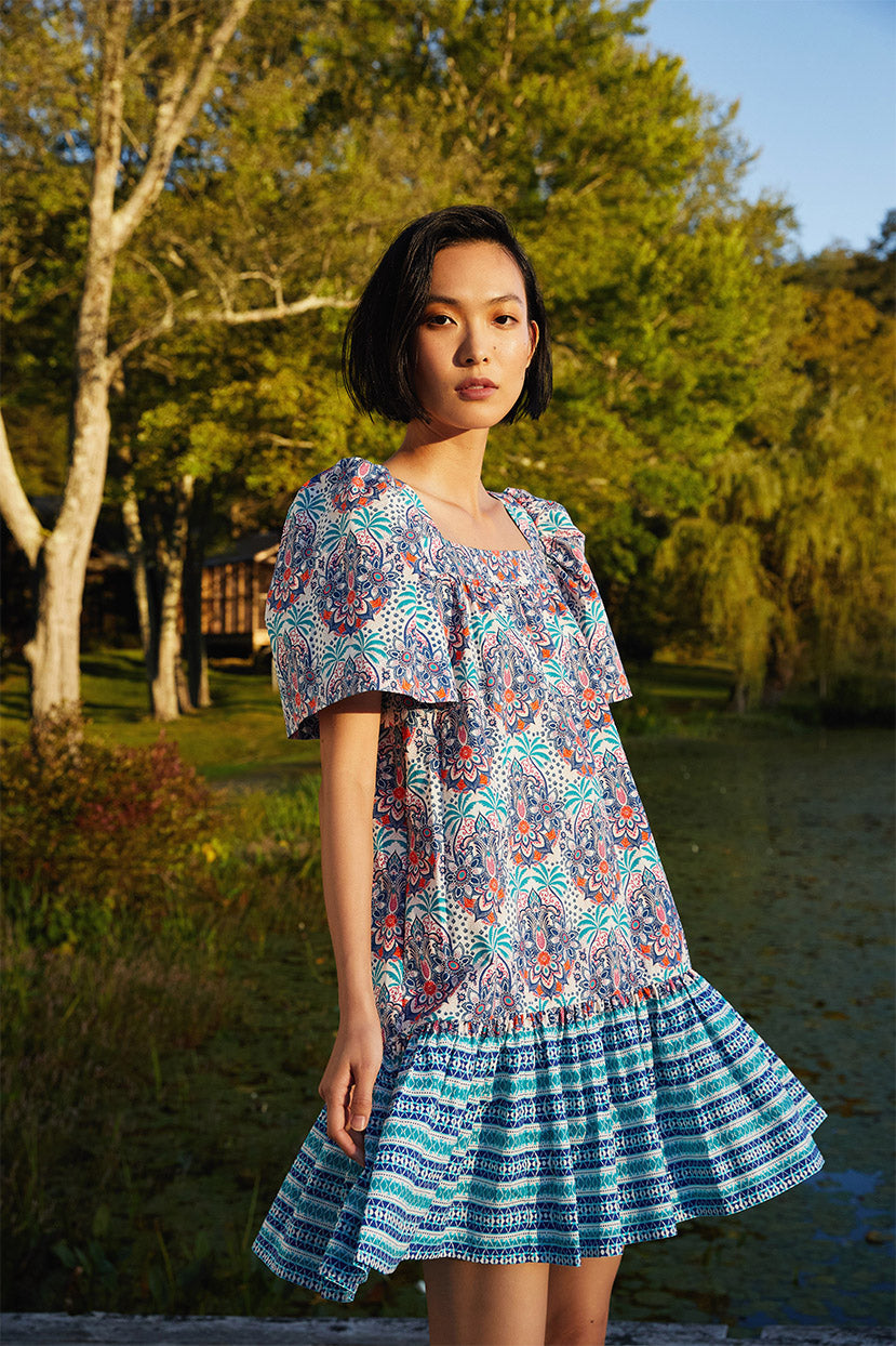 Janie Dress | Palm Medallion Teal