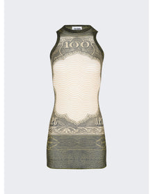 Jean Paul Gaultier | Women | Cartouche Printed Mesh Short Dress | Green
