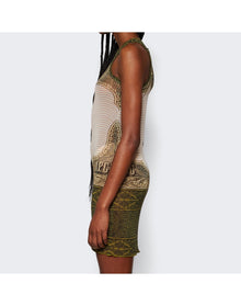 Jean Paul Gaultier | Women | Cartouche Printed Mesh Short Dress | Green