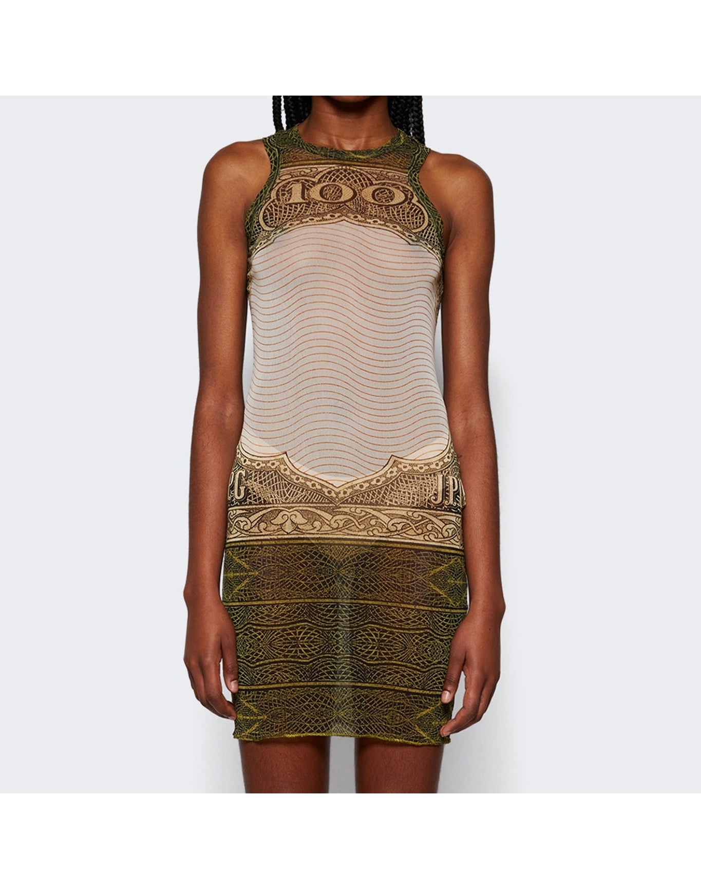Jean Paul Gaultier | Women | Cartouche Printed Mesh Short Dress | Green