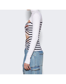 Jean Paul Gaultier | Women | Mariniere Laceree Long Sleeve Top | White x Navy