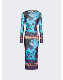 Jean Paul Gaultier | Women | Rose Printed Mesh Long Sleeve Dress | Blue