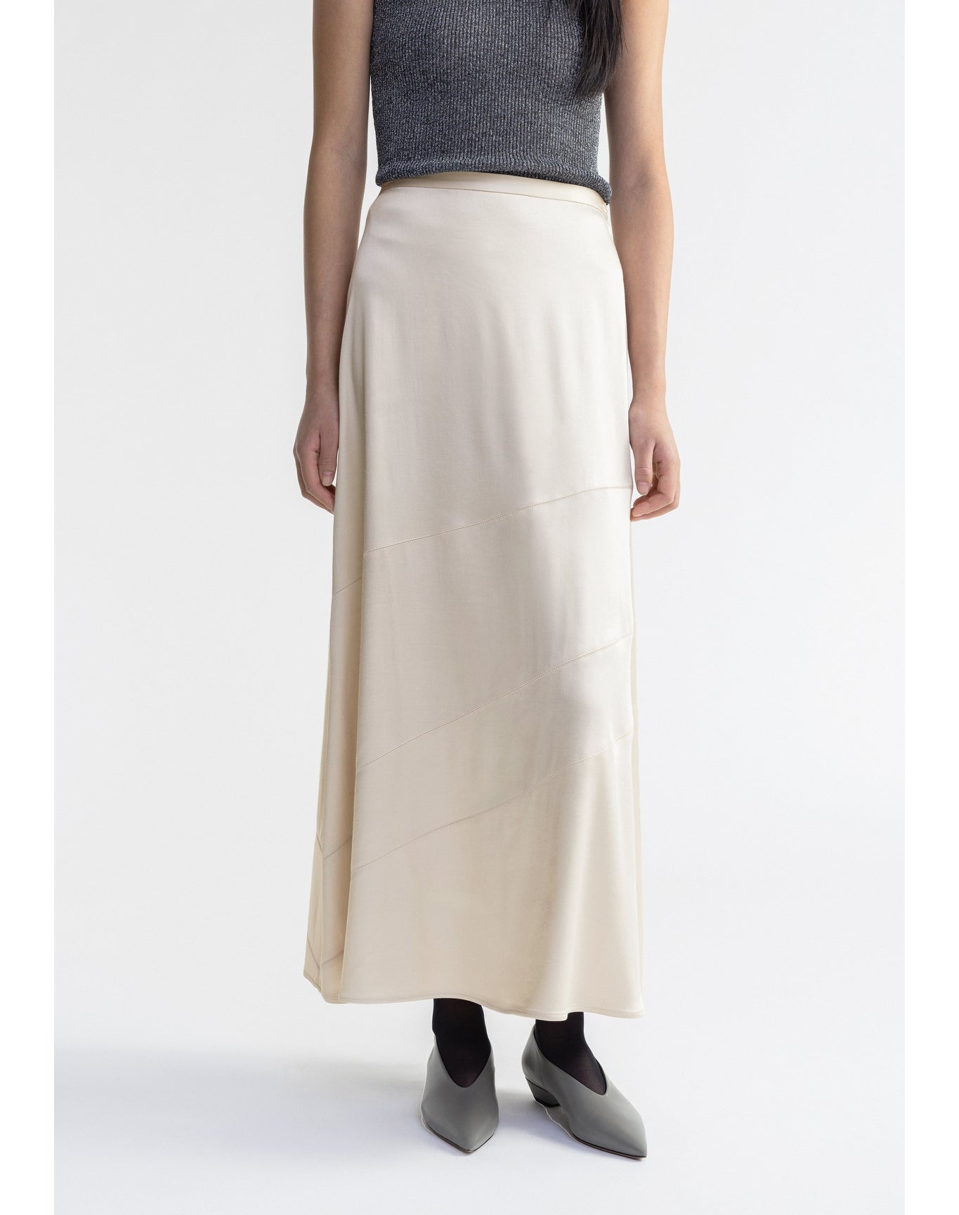 Juno | Satin Maxi Skirt | Silver