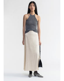 Juno | Satin Maxi Skirt | Silver