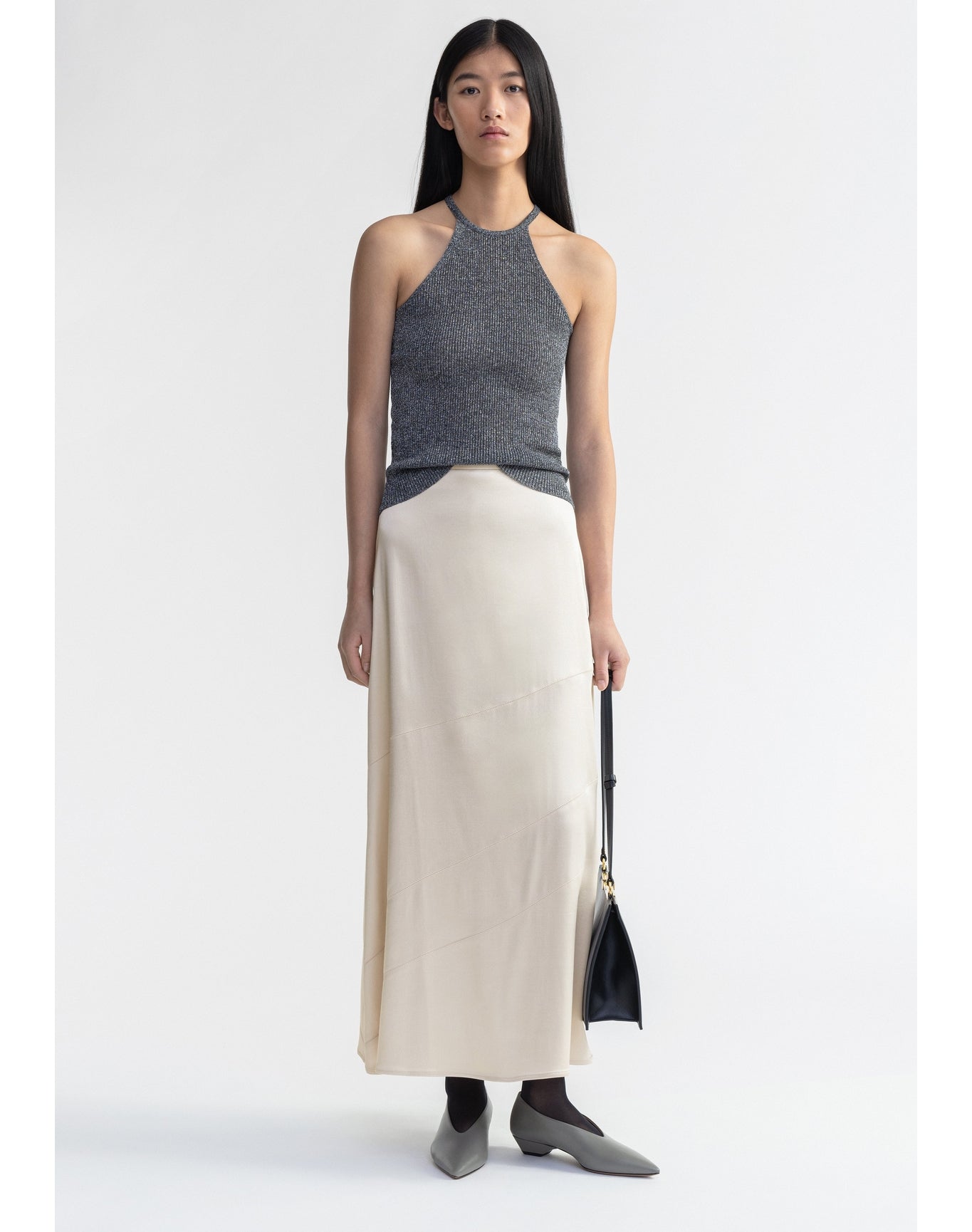 Juno | Satin Maxi Skirt | Silver