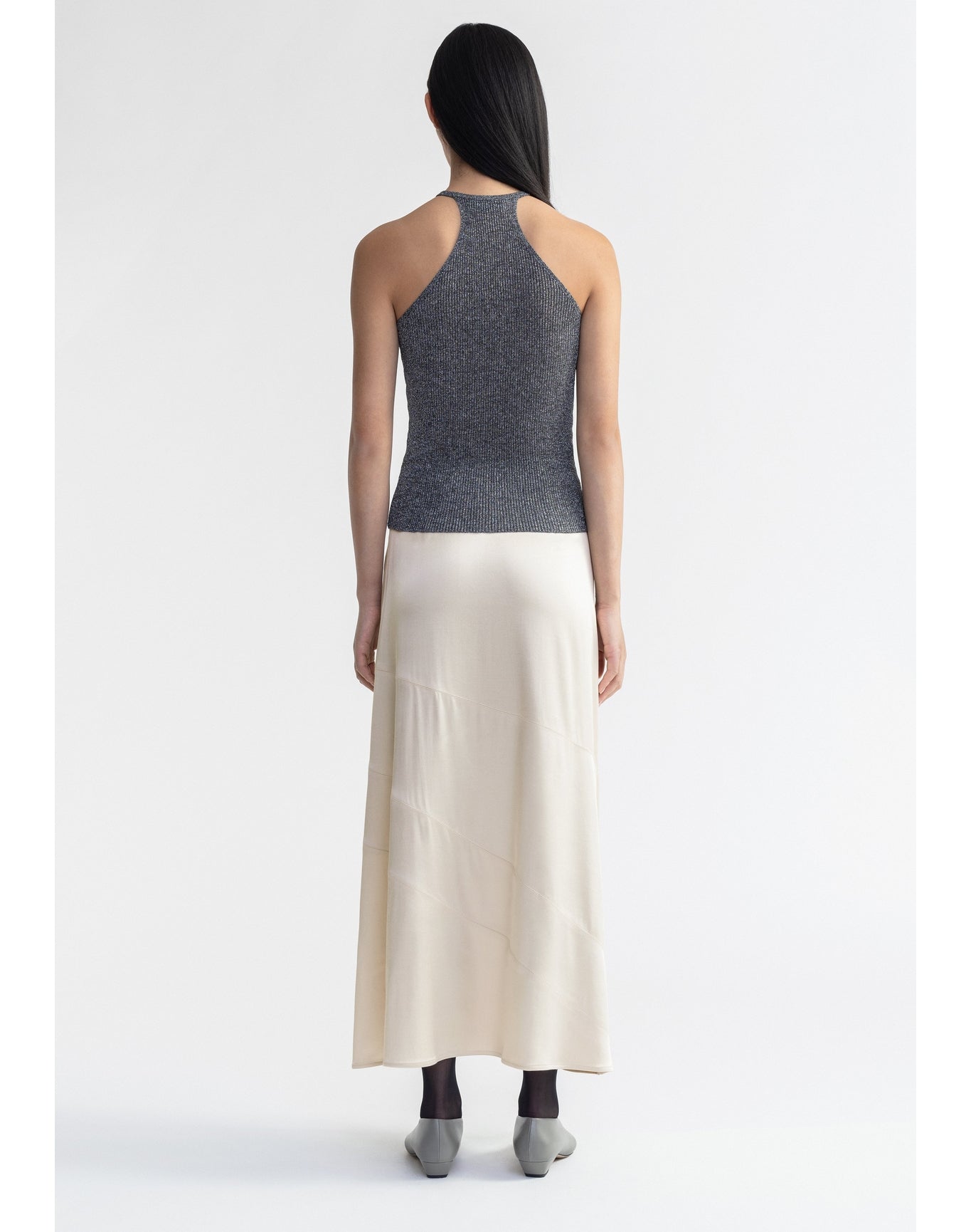 Juno | Satin Maxi Skirt | Silver