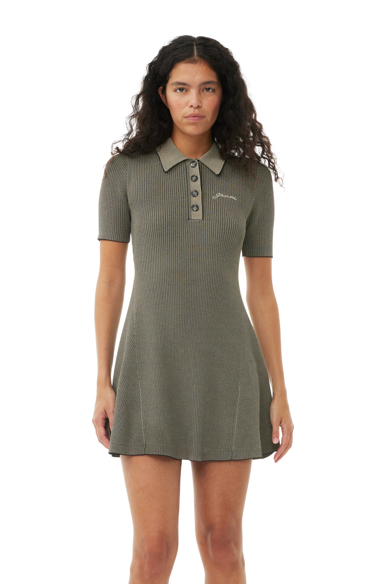 Melange Knit Short Sleeve Mini Dress | Safari