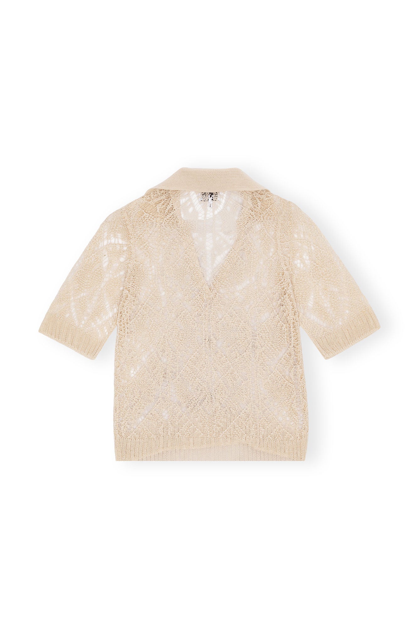 Cotton Lace Polo Sweater | Egret