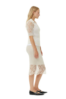 Cotton Lace Polo Sweater | Egret