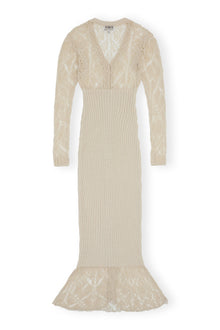 Thin Cotton Lace Button Down Maxi Dress | Egret