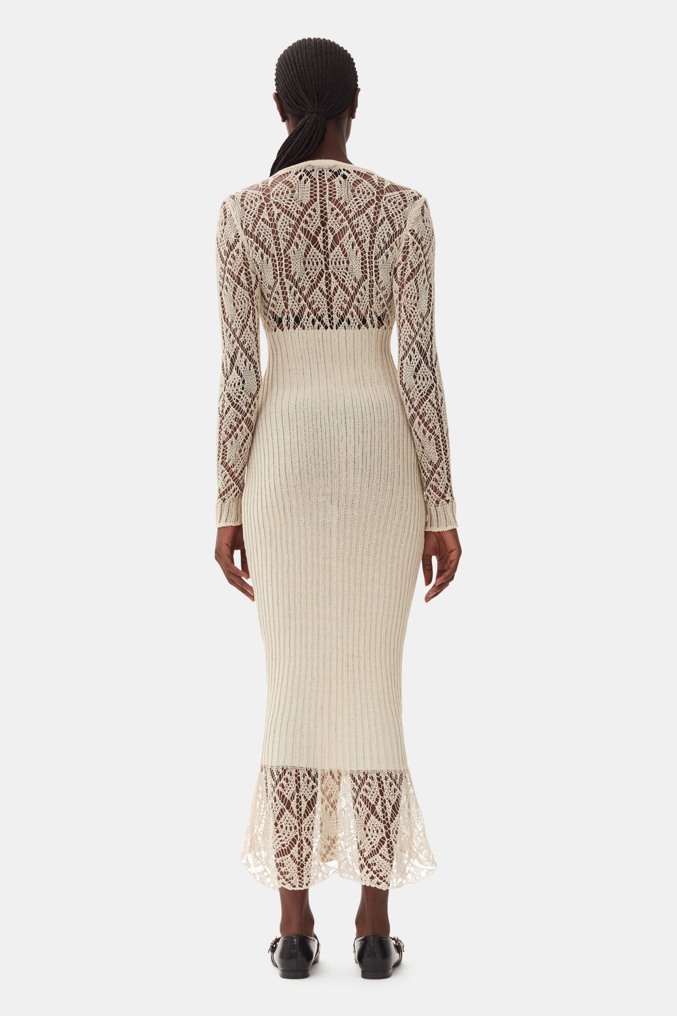 Thin Cotton Lace Button Down Maxi Dress | Egret