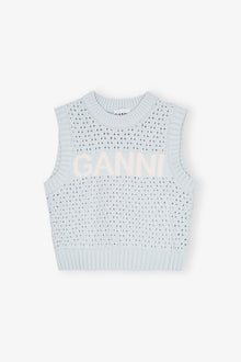 Textured Cotton Pointelle Vest | Illusion Blue