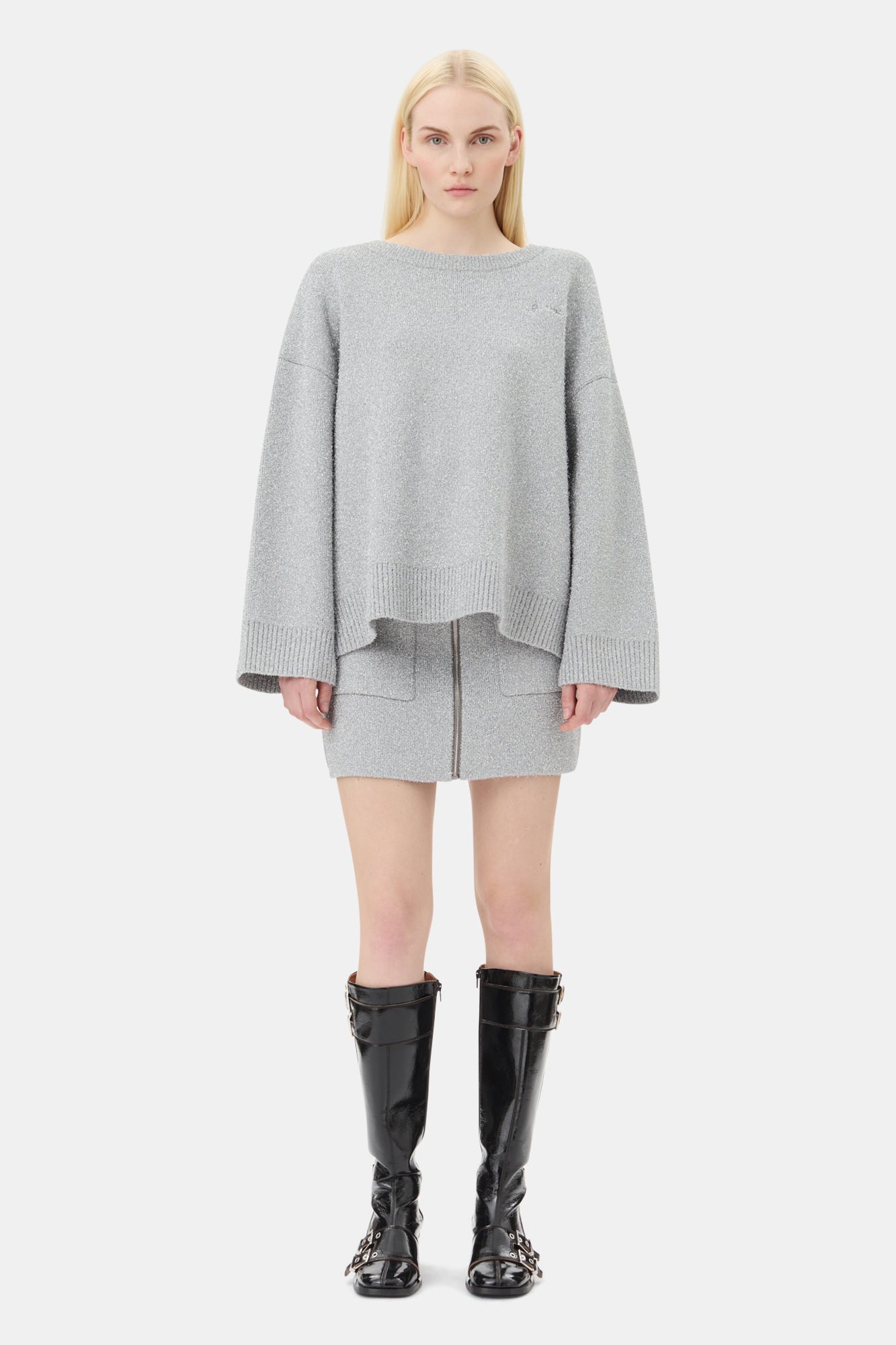 Sparkle Doubleface O-Neck | Silver