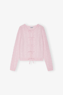 Cashmere Mix Tie String Cardigan | Mauve Chalk