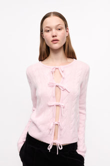 Cashmere Mix Tie String Cardigan | Mauve Chalk