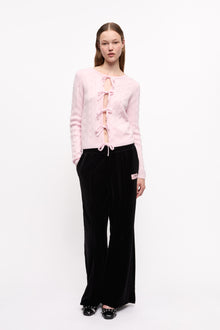 Cashmere Mix Tie String Cardigan | Mauve Chalk