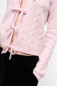 Cashmere Mix Tie String Cardigan | Mauve Chalk