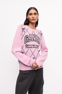Graphic Wool Mix Bow Crewneck | Mauve Chalk