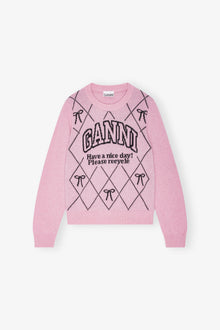 Graphic Wool Mix Bow Crewneck | Mauve Chalk