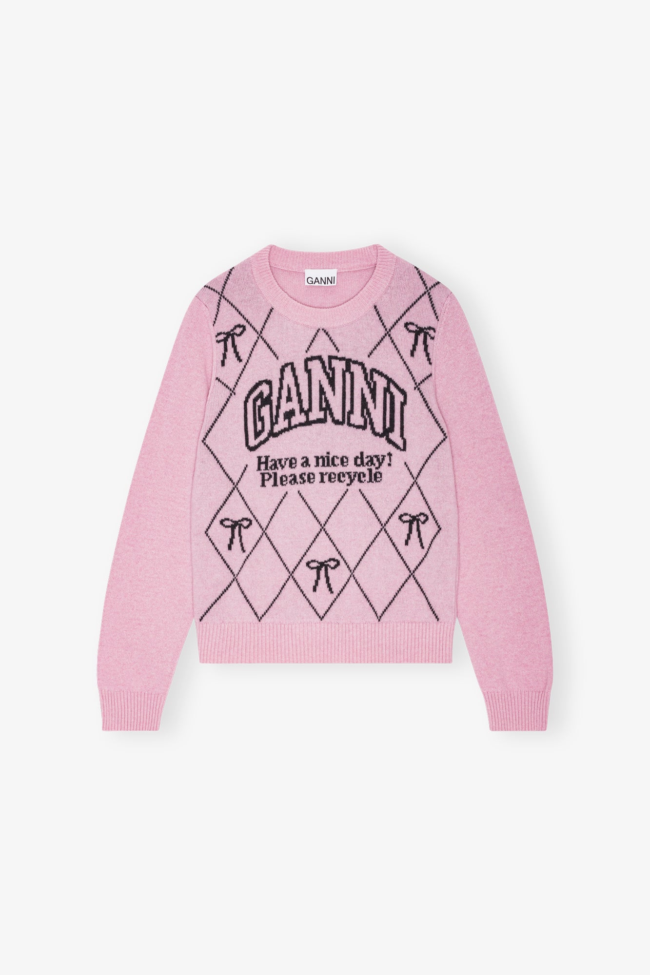 Graphic Wool Mix Bow Crewneck | Mauve Chalk