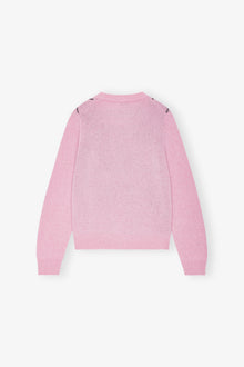 Graphic Wool Mix Bow Crewneck | Mauve Chalk