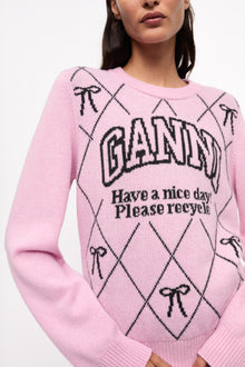 Graphic Wool Mix Bow Crewneck | Mauve Chalk