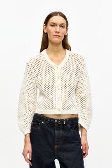 Rhinestone Cotton Pointelle Cardigan | Egret