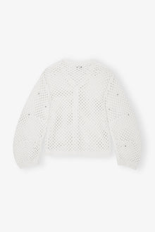 Rhinestone Cotton Pointelle Cardigan | Egret