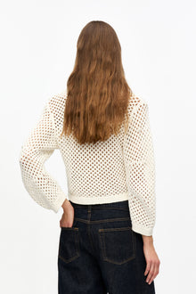 Rhinestone Cotton Pointelle Cardigan | Egret