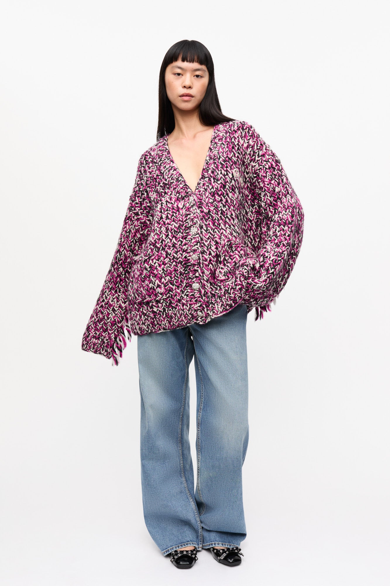 Fringe Wool Handknit Cardigan | Boysenberry