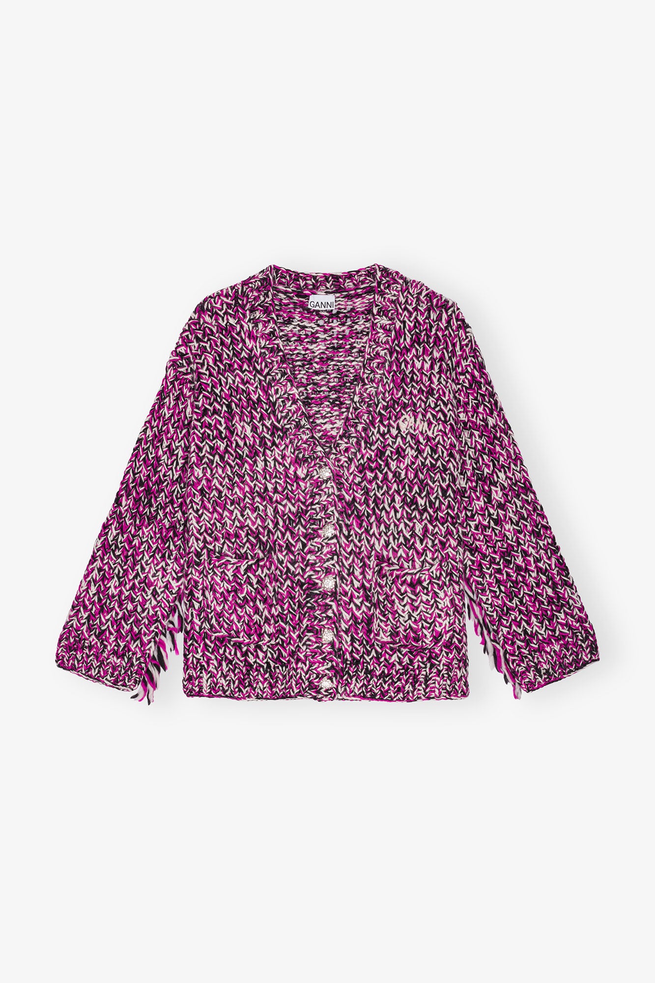 Fringe Wool Handknit Cardigan | Boysenberry