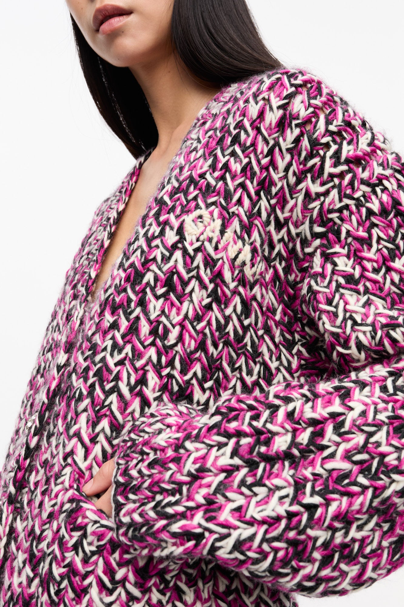 Fringe Wool Handknit Cardigan | Boysenberry