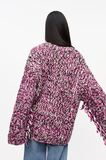 Fringe Wool Handknit Cardigan | Boysenberry