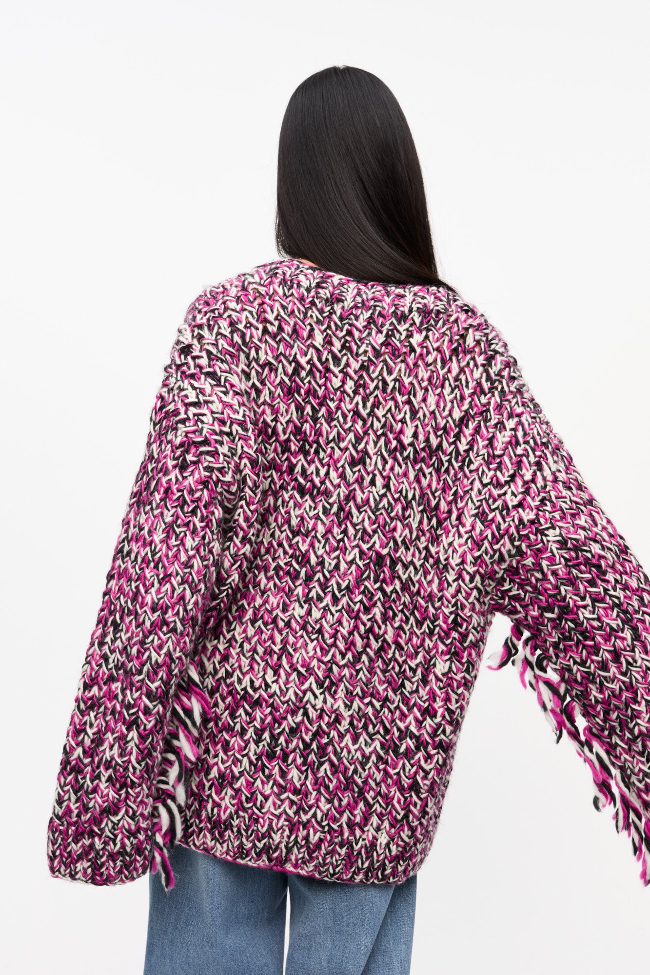 Fringe Wool Handknit Cardigan | Boysenberry