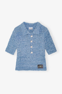 Denim Handknit Polo | Light Indigo