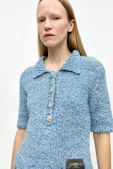 Denim Handknit Polo | Light Indigo