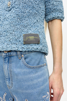 Denim Handknit Polo | Light Indigo