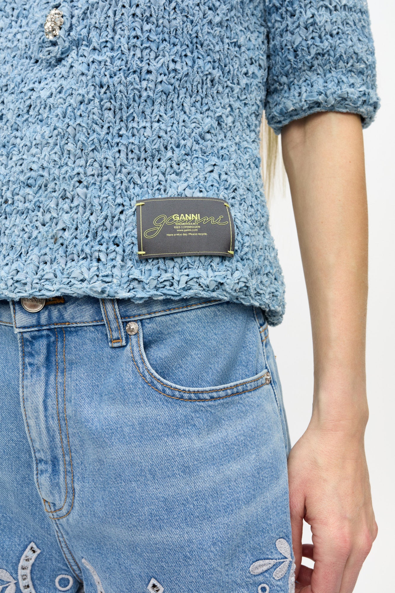 Denim Handknit Polo | Light Indigo