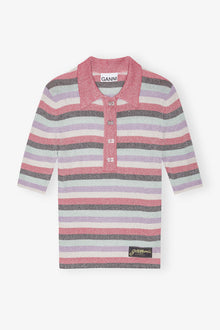 Striped Sparkle Rib Polo T-Shirt | Multicolor
