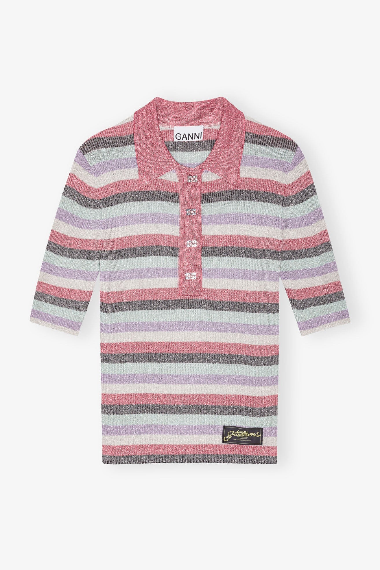 Striped Sparkle Rib Polo T-Shirt | Multicolor