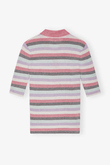 Striped Sparkle Rib Polo T-Shirt | Multicolor