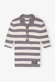 Striped Sparkle Rib Polo T-Shirt | Egret
