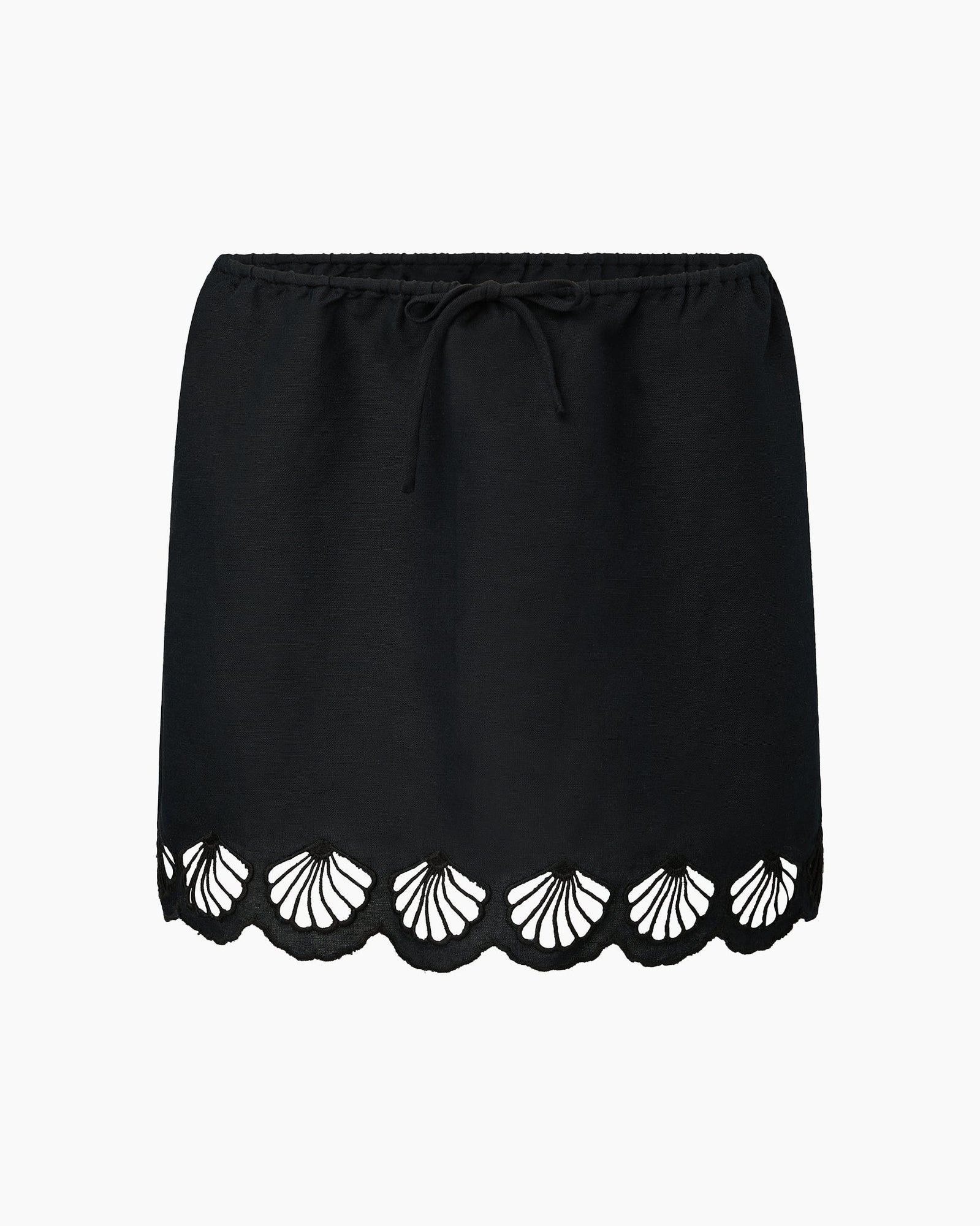 Womens | Air Linen Scallop Mini Skirt | Black
