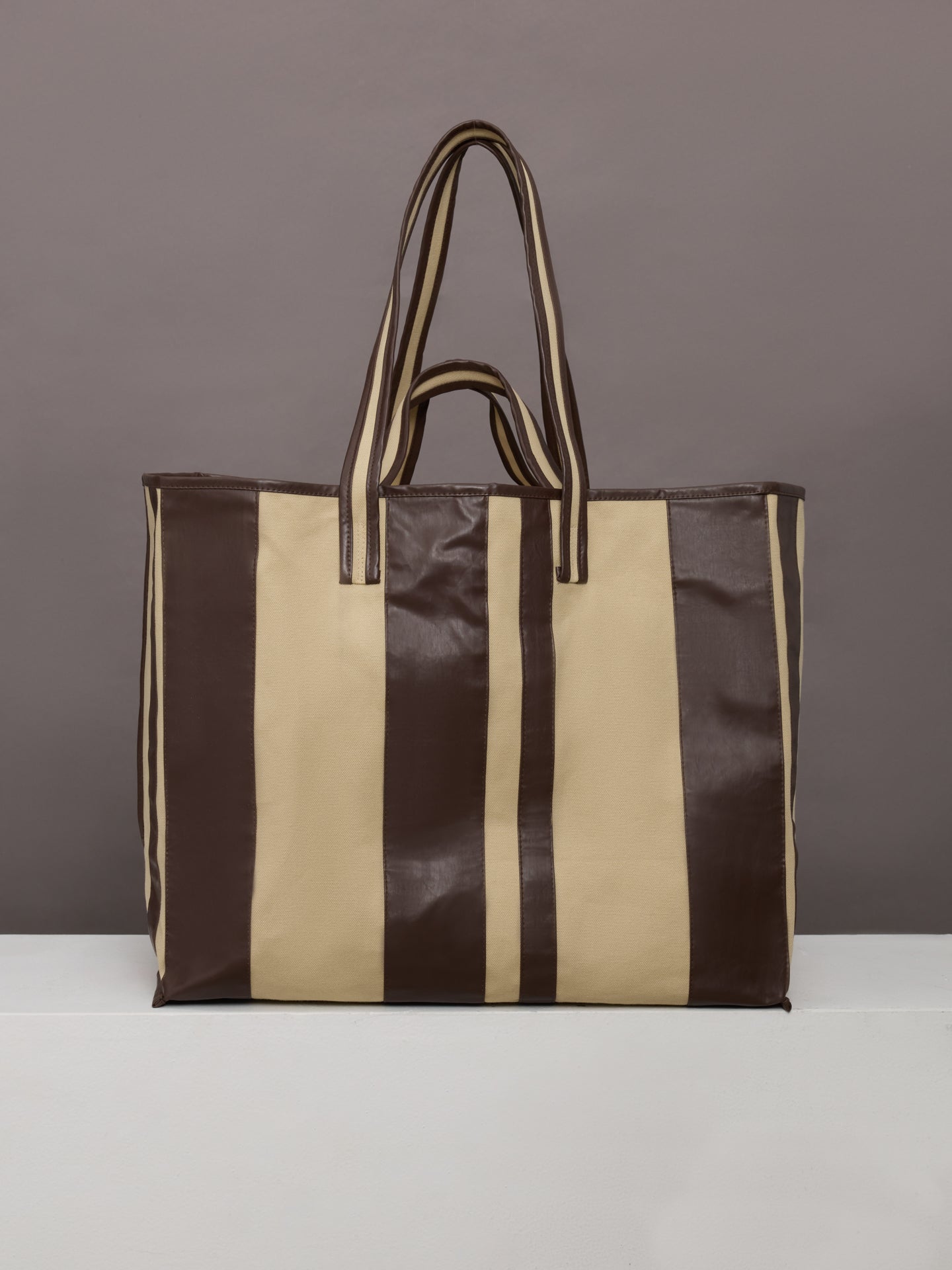 Tote Striped Canvas Bag | Beige/Oil Multi